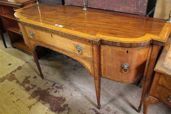 Regency Scottish mahogany satinwood and rosewood banded breakfront sideboard